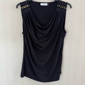 Calvin Klein Black and Gold Sleeveless Ruched Blouse